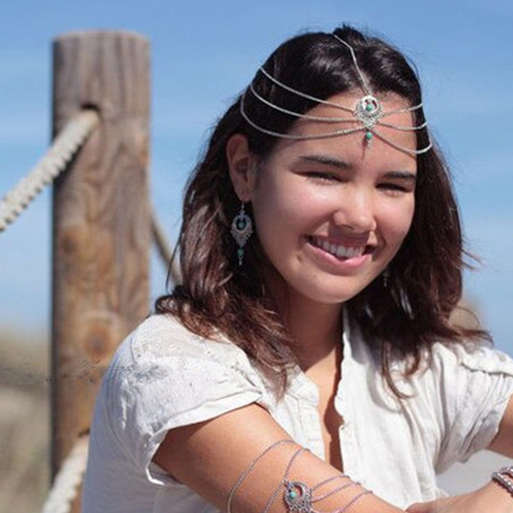 Boho Turquoise Barefoot Sandal Arm Bracelet Chain - Picture 8 of 8